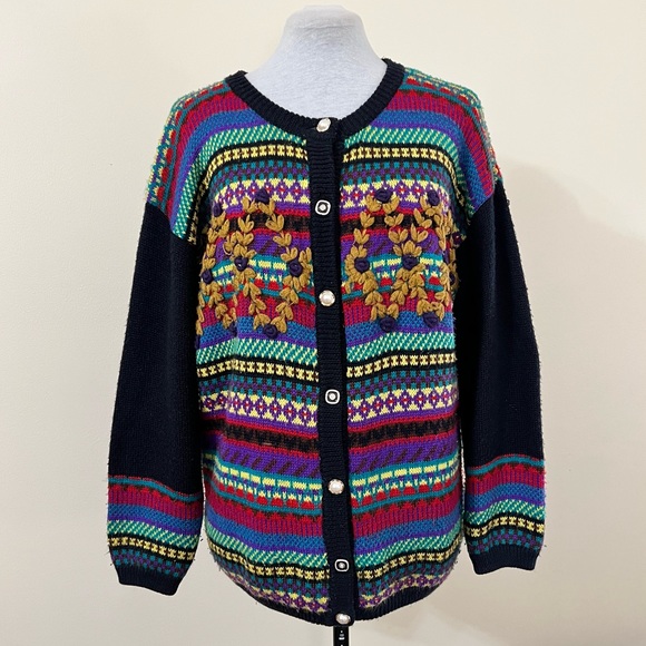 vintage franco valeri colourful knit cardigan - Picture 1 of 13